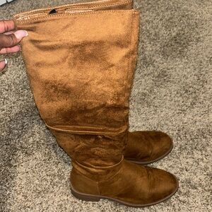 Cognac Suede Slouch Boots